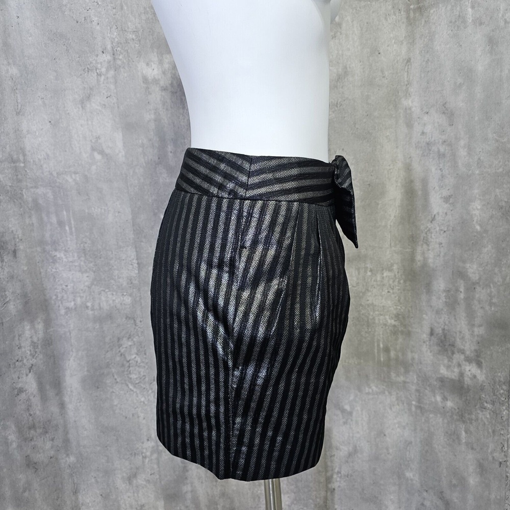 Armani Exchange Womens 2 Grey Metallic Black Striped Bow Mini Skirt Cocktail - Picture 3 of 7